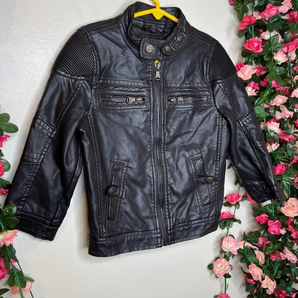 Urban Republic Black Pleather Toddler Zip Jacket Boys 3T Outdoor School Casual